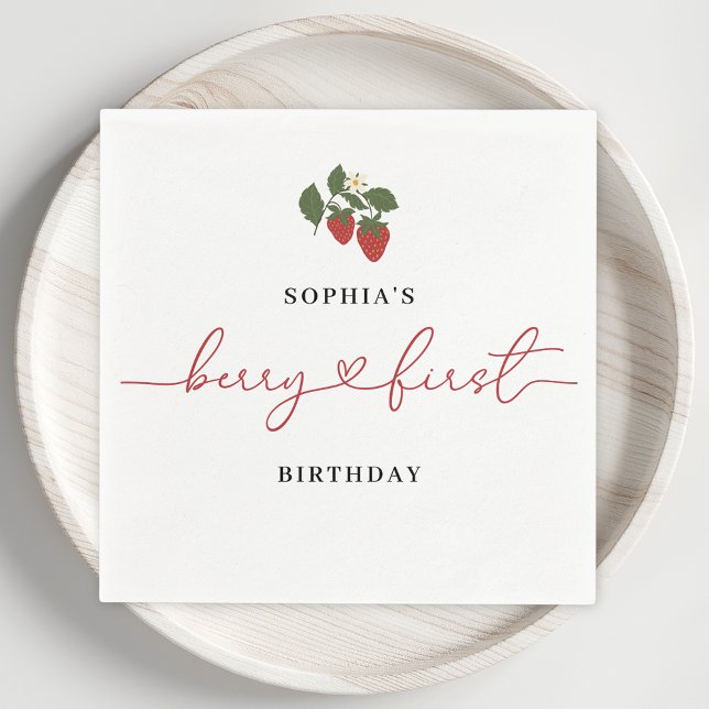 Rustic Elegant Girl's Berry First Birthday Party Napkin (Creator Uploaded)