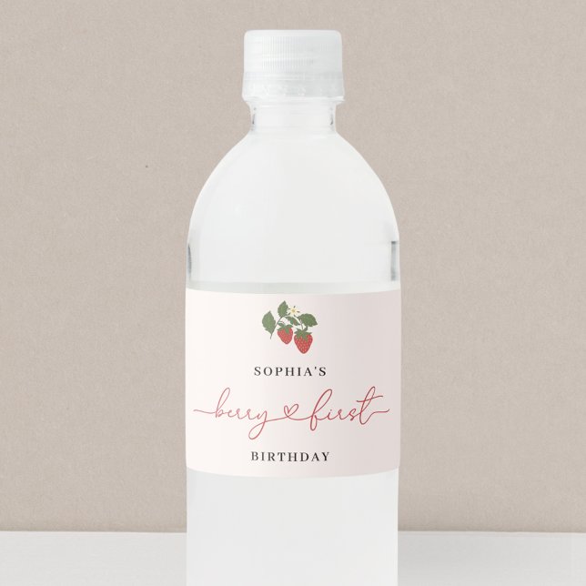 Rustic Elegant Girl's Berry First Birthday Water Bottle Label (Creator Uploaded)