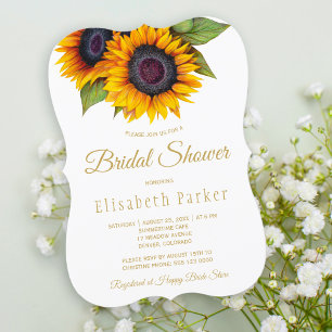 Rustic elegant gold sunflowers bridal shower invitation