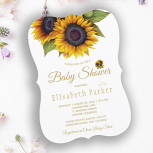 Rustic elegant gold sunflowers summer baby shower invitation