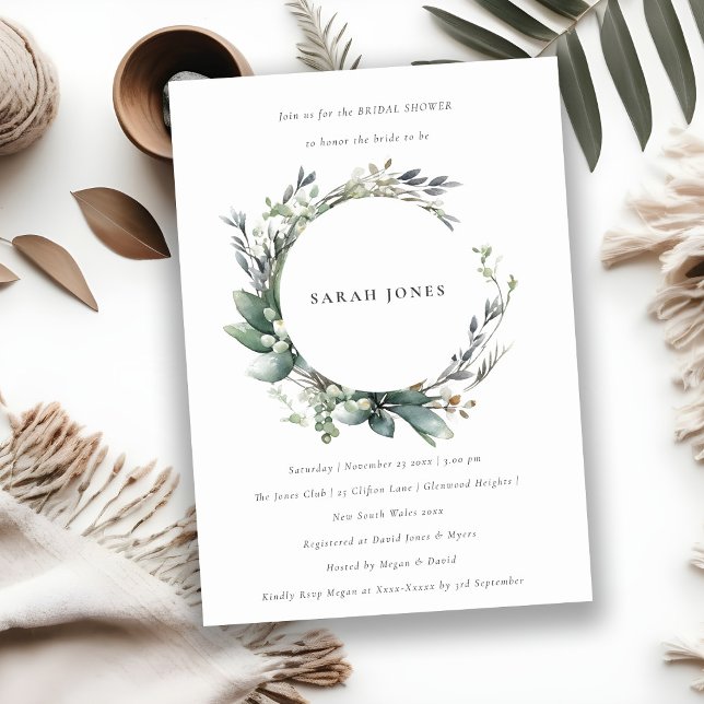 Rustic Elegant Green Foliage Wreath Bridal Shower Invitation (Creator Uploaded)