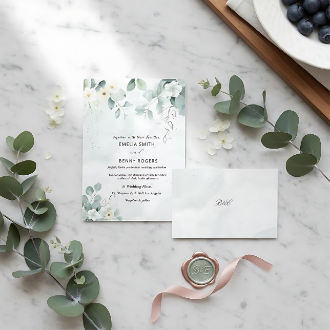  Rustic elegant greenery eucalyptus wedding  Invitation (Creator Uploaded)