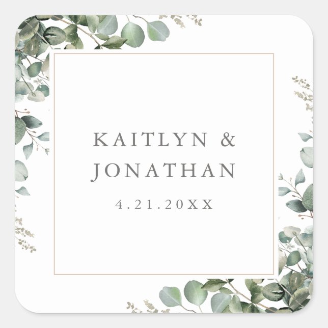 Rustic Elegant Greenery Eucalyptus Wedding Square Sticker (Front)
