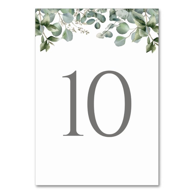 Rustic Elegant Greenery Eucalyptus Wedding Table Number (Front)