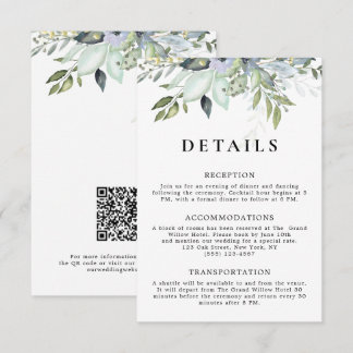 Rustic Elegant Greenery QR Code Wedding Details Enclosure Card