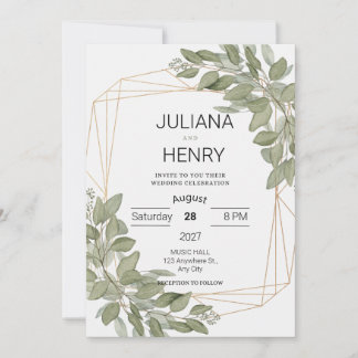 Rustic Elegant Greenery Watercolor Eucalyptus Invitation