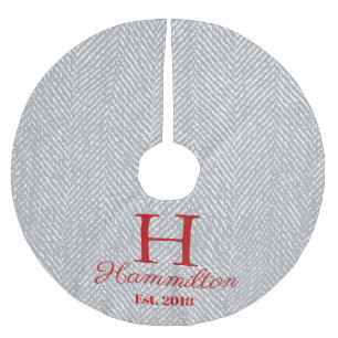 Rustic Elegant Grey Herringbone Personalised Brushed Polyester Tree Skirt