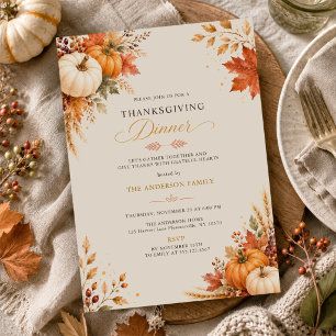 Rustic Elegant Harvest Thanksgiving Dinner Invitation