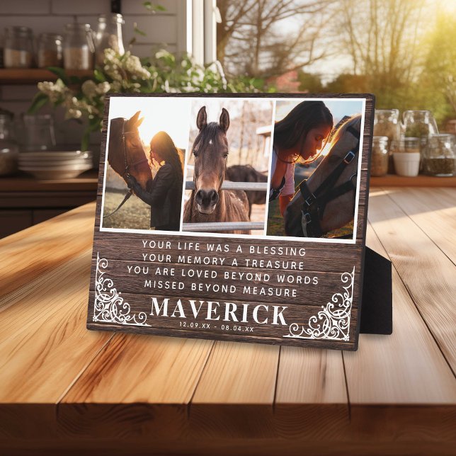 Rustic Elegant Horse Photo & Quote Memorial Plaque (Creator Uploaded)