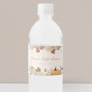 Rustic Elegant Little Pumpkin Fall Baby Shower Water Bottle Label