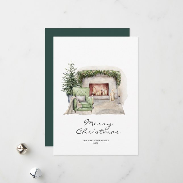 Rustic Elegant Minimal Cosy Home  Holiday Card (Front/Back In Situ)