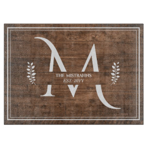 Rustic & Elegant Monogram Faux Wood Cutting Board