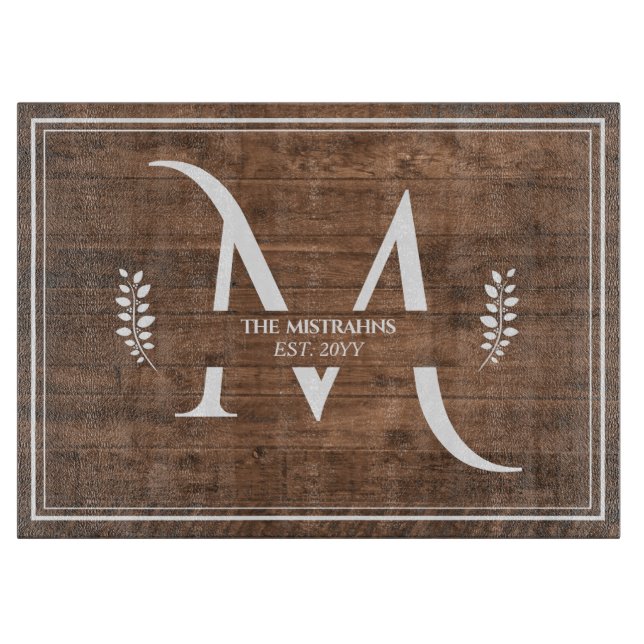 Rustic & Elegant Monogram Faux Wood Cutting Board (Front)