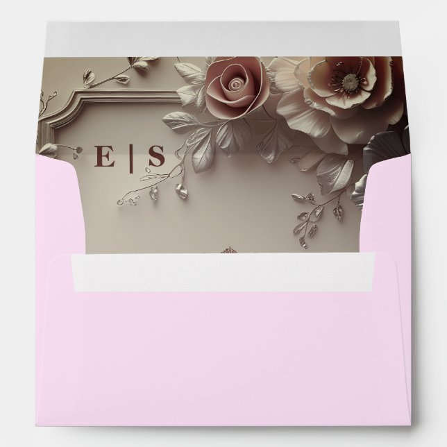 Rustic Elegant Monogram Floral Wedding  Envelope (Back (Bottom))