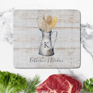 Rustic Elegant Monogram Kitchen Utensils Cutting Board