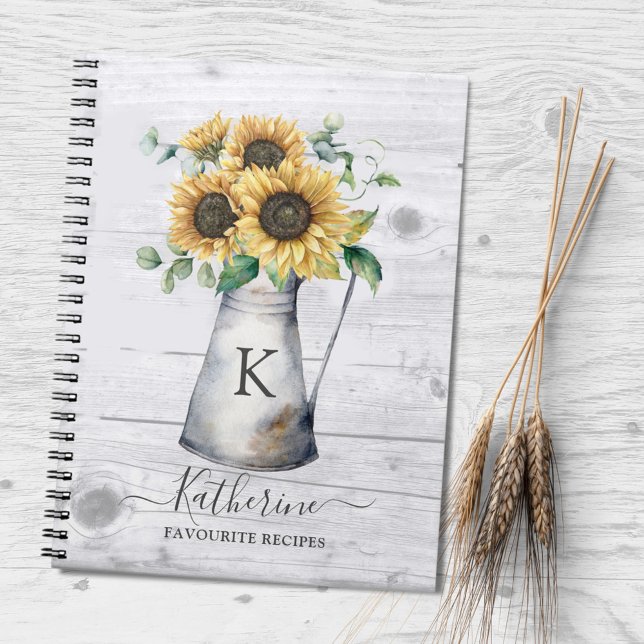 Rustic Elegant Monogram Sunflower Recipe  Notebook (In situ)