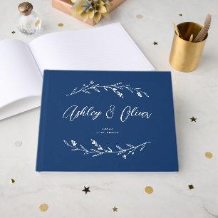 Rustic Elegant Navy Blue Wildflowers Wedding Guest Book