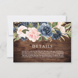 Rustic Elegant Navy & Blush Wedding Details Card