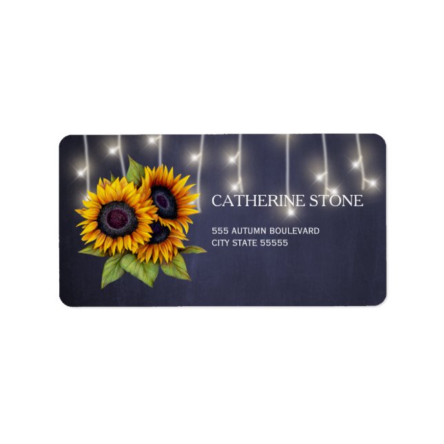 Rustic elegant navy chalkboard sunflowers address label (Front)