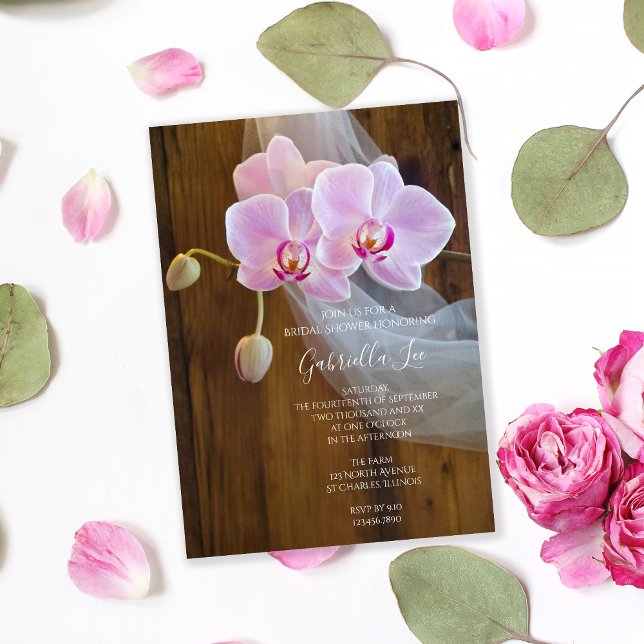 Rustic Elegant Orchids Country Barn Bridal Shower Invitation (Creator Uploaded)