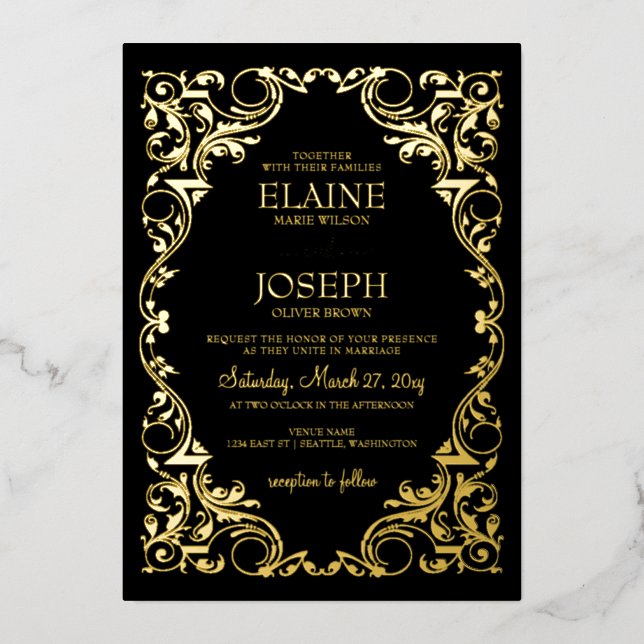 Rustic Elegant Ornate Frame Black Wedding  (Front)