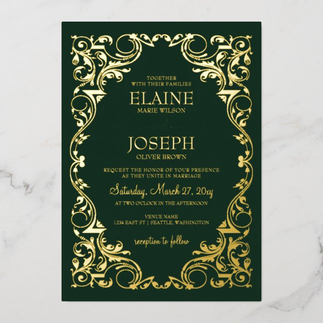 Rustic Elegant Ornate Frame Green Wedding (Front)
