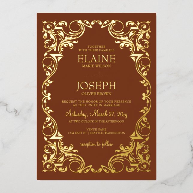 Rustic Elegant Ornate Frame Terracotta Wedding (Front)
