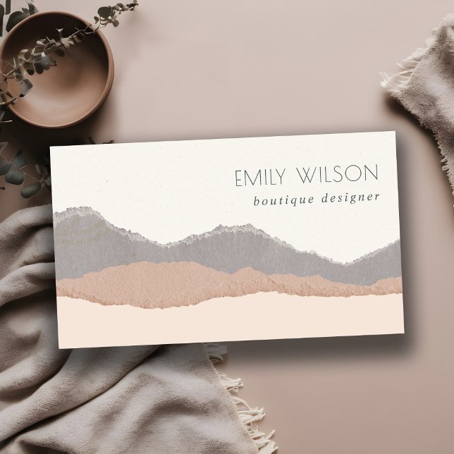 Rustic Elegant Pastel Blush Kraft Mountain Waves Business Card (Creator Uploaded)