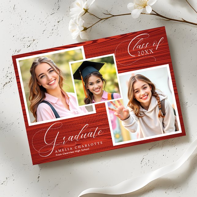 Rustic Elegant Photo Collage Graduation Announcement (Creator Uploaded)
