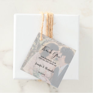 Rustic elegant photo wedding thank you favour tags