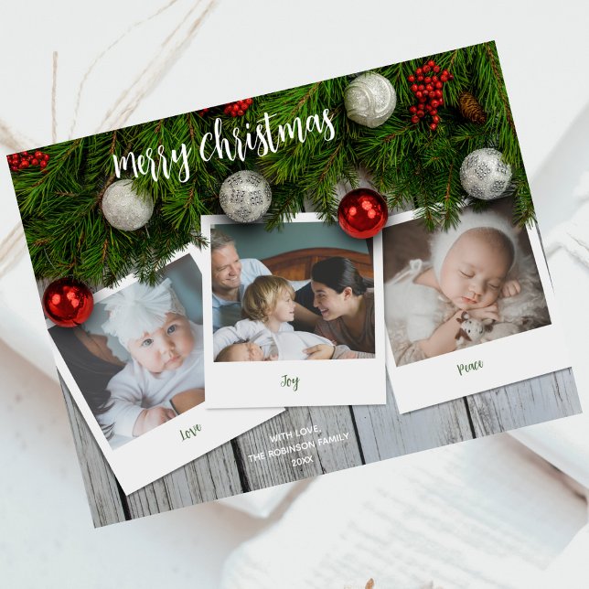 Rustic Elegant Pine Wood Photo Merry Christmas  Postcard (Creator Uploaded)