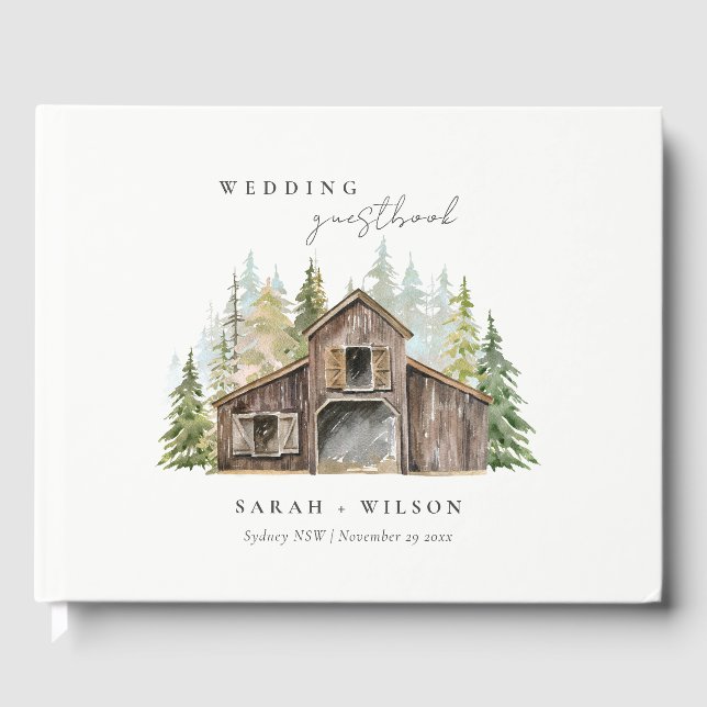 Rustic Elegant Pine Woods Forest Barnyard Wedding Guest Book (Front)