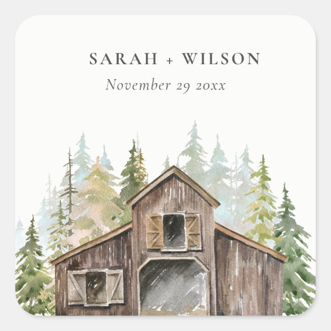 Rustic Elegant Pine Woods Forest Barnyard Wedding Square Sticker (Front)