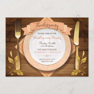 Rustic Elegant Place Setting Wood Acorn Leaf Gold Invitation