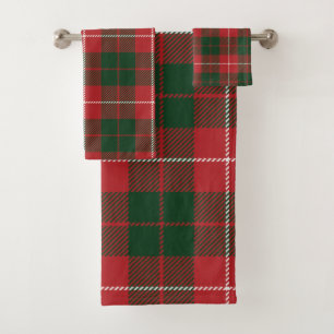 Rustic Elegant Plaid Red and Green Tartan Bath Towel Set