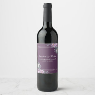 Rustic Elegant Purple and Lilac Peonies Wine Label