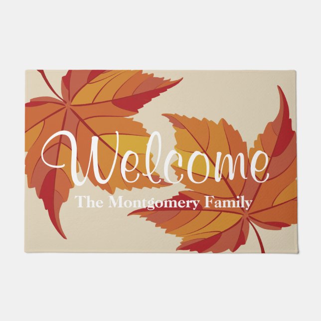 Rustic Elegant Red Fall Leaves Welcome Doormat (Front)