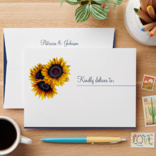 Rustic elegant sunflower barn wood wedding envelop envelope