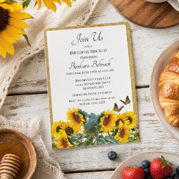 Rustic Elegant Sunflower Birthday Brunch Invitation