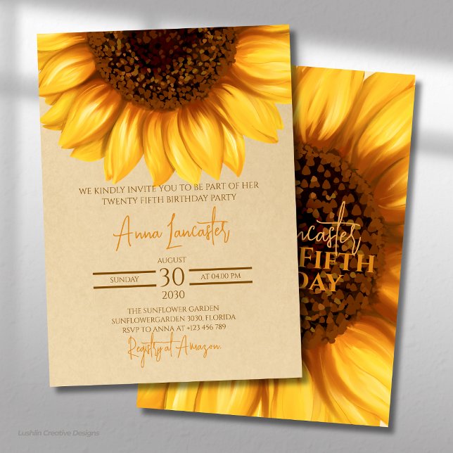 Rustic Elegant Sunflower Birthday Invitation (Creator Uploaded)