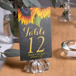 Rustic elegant sunflower fall wedding table number