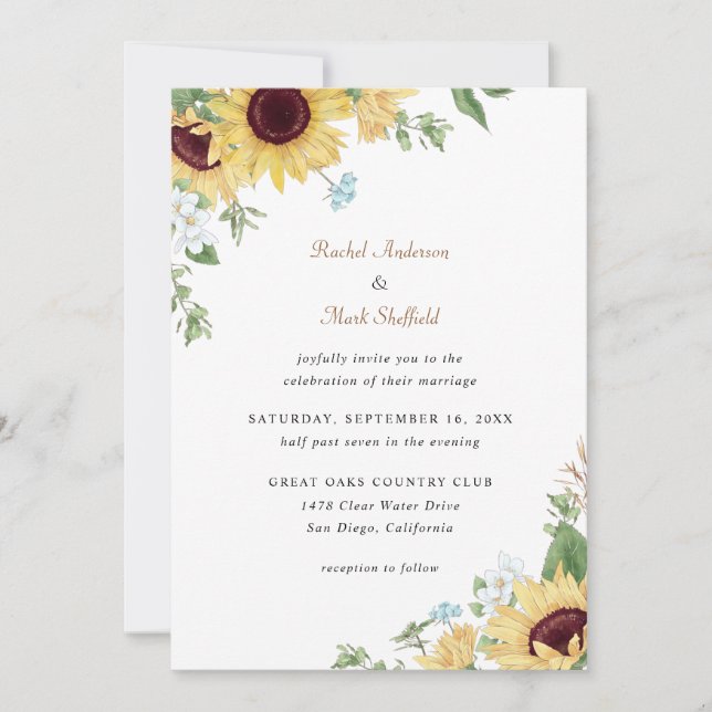 Rustic Elegant Sunflower Wedding Invitation (Front)