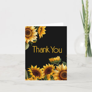 Rustic Elegant Sunflowers Black Birthday Thank You