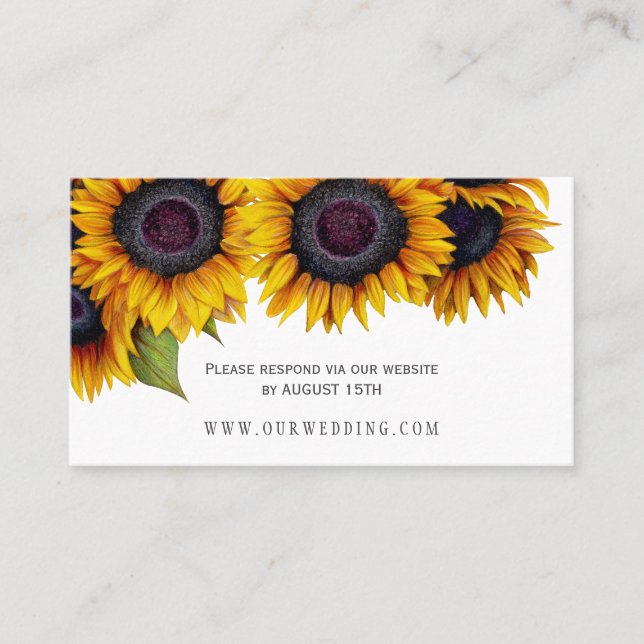 Rustic elegant sunflowers wedding website RSVP Business Card (Front)