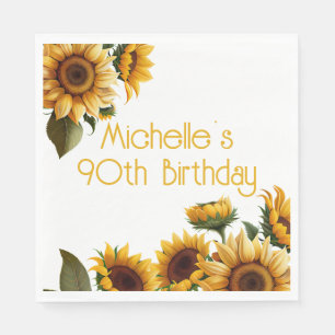 Rustic Elegant Sunflowers White 90th Birthday Napkin