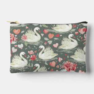 Rustic Elegant Swans & Hearts Elements Pattern Accessory Pouch