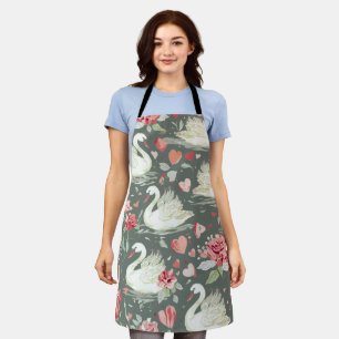 Rustic Elegant Swans & Hearts Elements Pattern Apron
