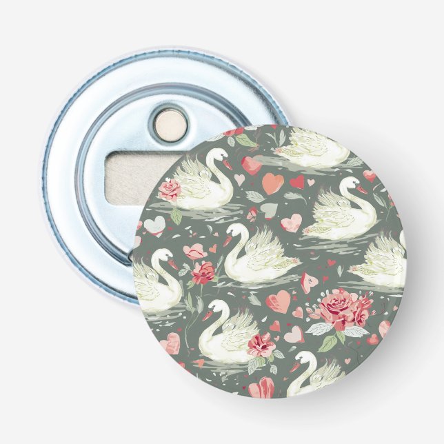 Rustic Elegant Swans & Hearts Elements Pattern Bottle Opener (Front)