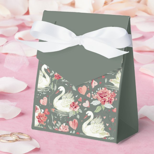 Rustic Elegant Swans & Hearts Elements Pattern Favour Box (Wedding)