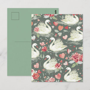 Rustic Elegant Swans & Hearts Elements Pattern Postcard